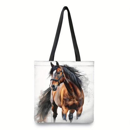 Dynamic Horse Print Handbag - Large Capacity, Durable Polyester Handbag with Fixed Black Strap for Work,, Shopping - 39.98x34.9cm