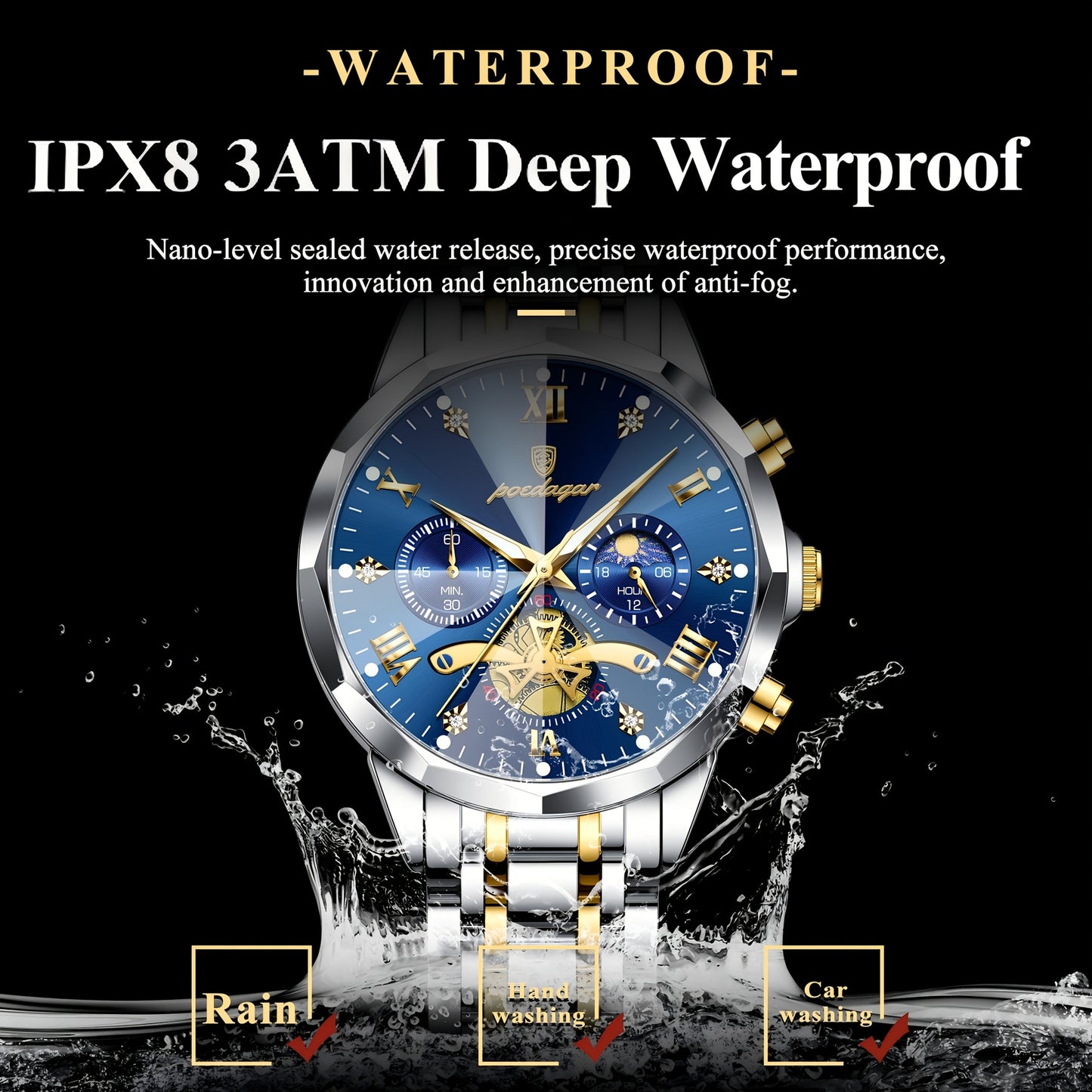 Men's Stainless Steel Business Watch with Luminous Chronograph