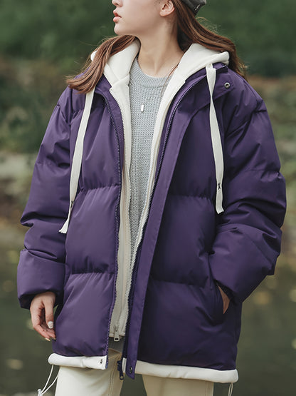 Women'S Light Blue Hooded Puffer Jacket - Cozy Fleece-Lined Winter Coat with Drawstring Hood, Casual Style for Cold Weather, Winter Coat