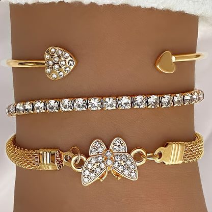 Vintage Elegant Rhinestone Butterfly Tennis Bracelet Set for Women