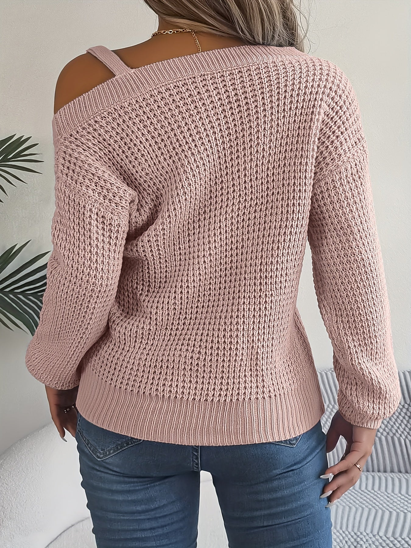 Casual And Versatile Long-Sleeve Sweater with Shoulder Cutouts And Metal Buttons for Autumn And Winter.