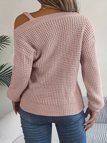 Casual And Versatile Long-Sleeve Sweater with Shoulder Cutouts And Metal Buttons for Autumn And Winter.