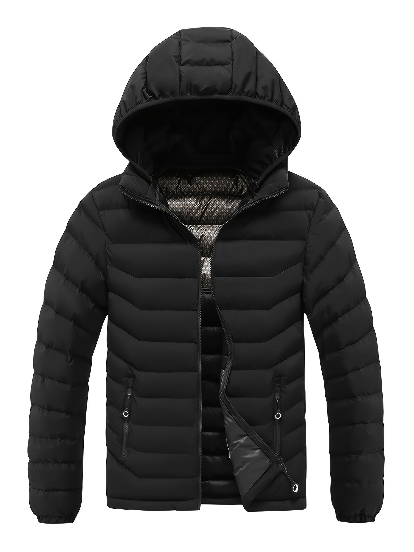 Men'S Winter Jacket with Detachable Hood - Black & Green Color Block, Zip-Up Casual Coat, Long Sleeve, Polyester Lining, Pockets, Regular Fit for Fall/Winter Outdoor Wear, Winter Coat, Fall Outerwear, Trendy Winter Jacket, Du
