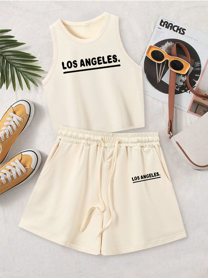 Casual Women's Two-Piece Vest and Shorts Set with Pattern