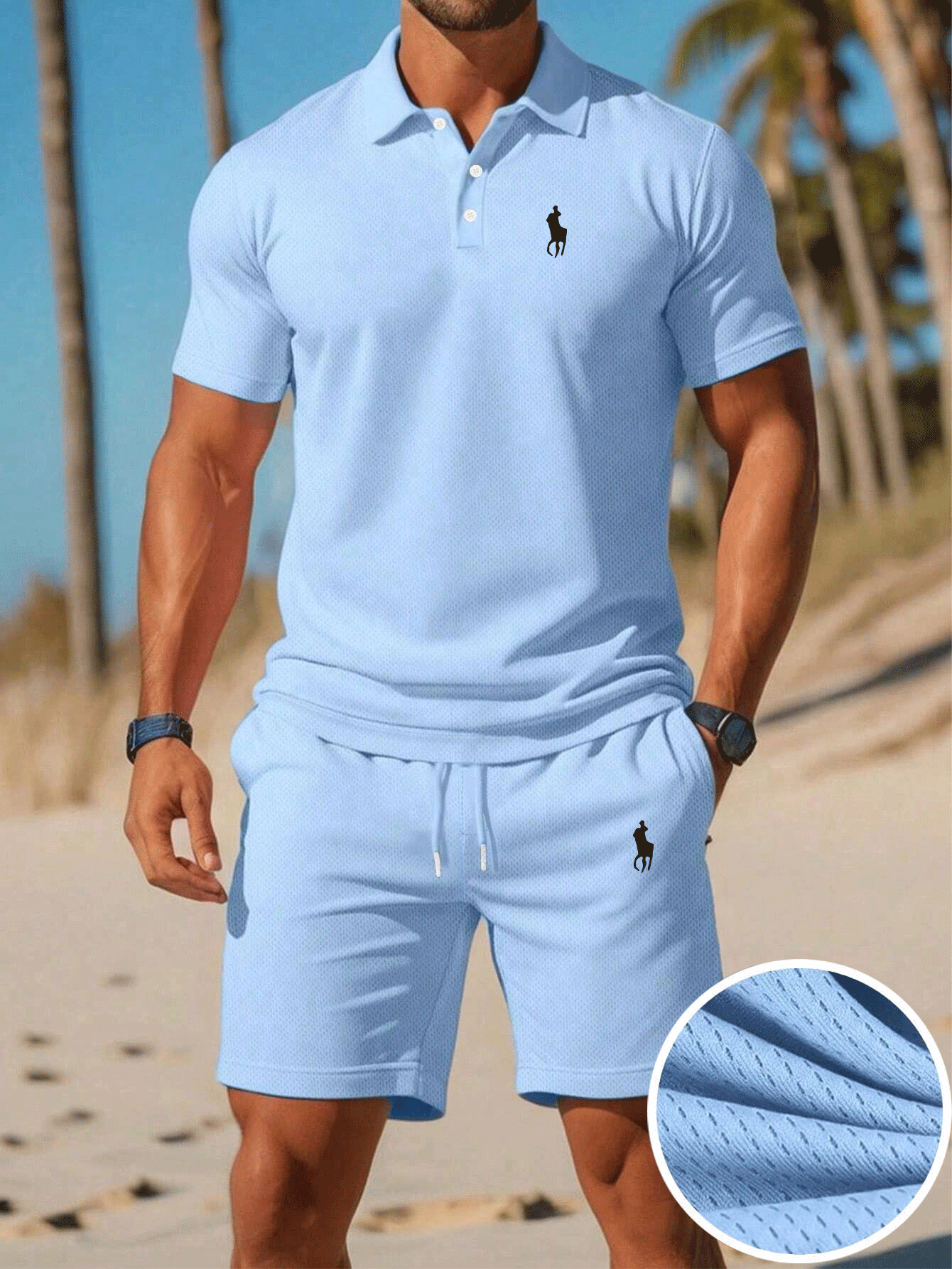 Men's Summer Polo Shirt & Shorts Set Lightweight Quick-Dry