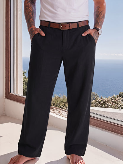 Men's Casual Linen Trousers for Spring and Fall, Straight Fit