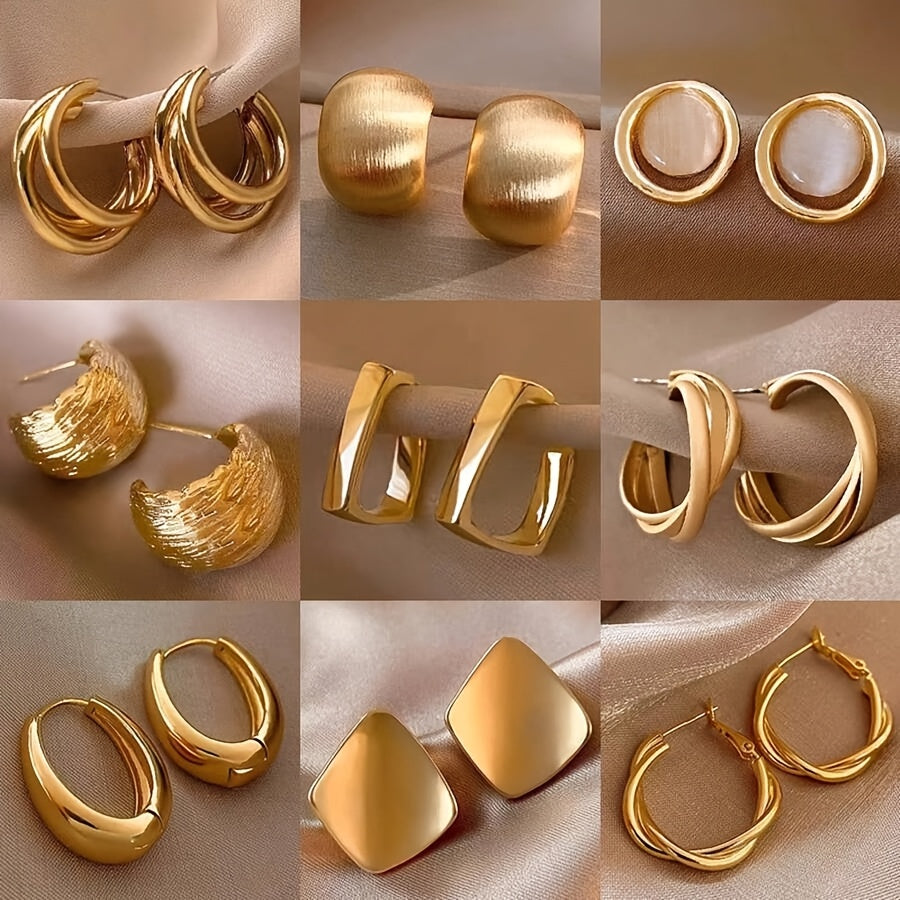 5 Pairs Elegant Geometric Zinc Alloy Stud Earrings Set