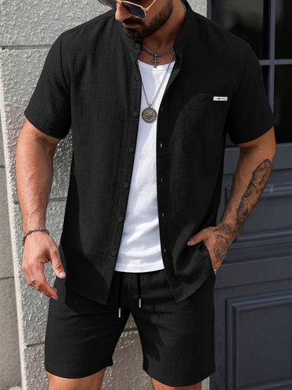 Men's Summer Casual 2-Piece Set Short Sleeve Shirt & Shorts