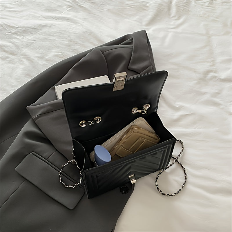 PU Material Women'Chain Crossbody Bag - Available in Five Colors, Elegant Shoulder Bag Suitable for Daily and Formal Occasions, Secure Buckle Design, Fashionable Chain Texture Style, Luxurious Texture Structure,must-have for