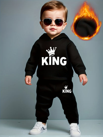 Baby Boy KING Crown Hoodie & Casual Pants Set for Spring Fall