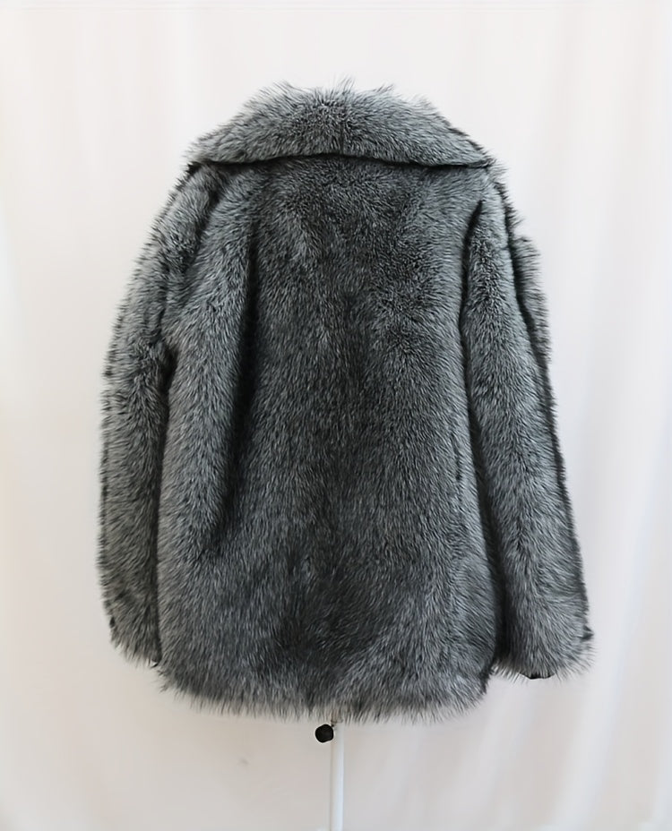 Men'S Faux Fur Coat with Imitation Fur Lining, Square Neck Zipper Short Winter Windproof Warm Loose Casual Jacket for Young Style