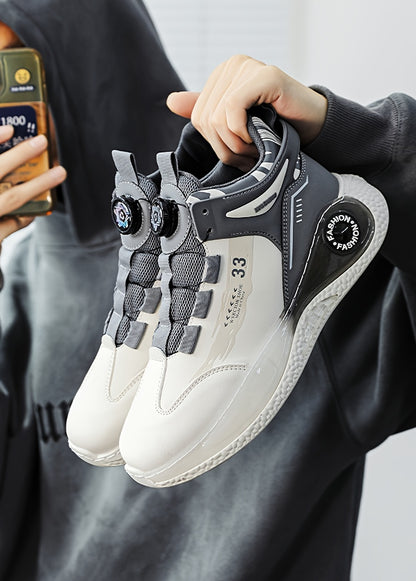Men's Fashionable High-Top Sneakers with Rotating Buckle - Versatile, Breathable Running Shoes for All Seasons