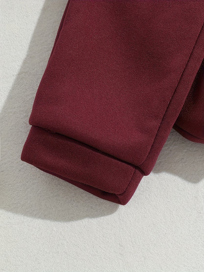 Tween Girls' Autumn/Winter Letter Embossed Warm Lined Sweatshirt and Joggers, Perfect for Outdoor