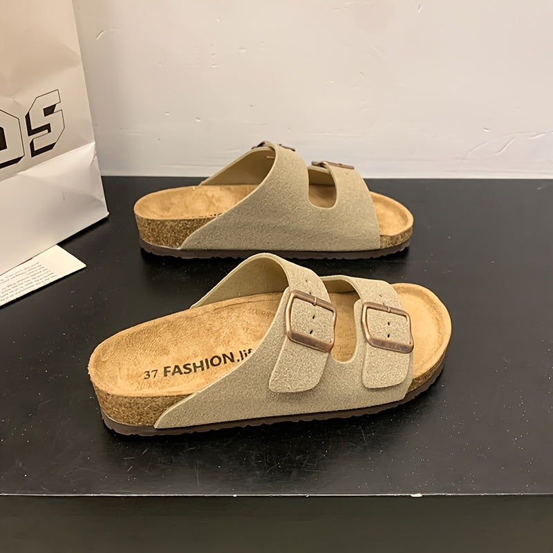 Men's Retro Adjustable Buckle Slippers with Mid-Thick Sole