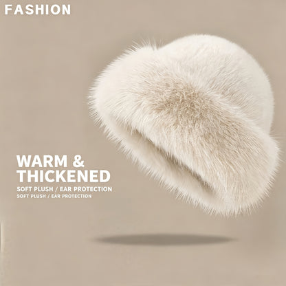 Women's Faux Fur Winter Bucket Hat, Soft Warm Thermal Hat