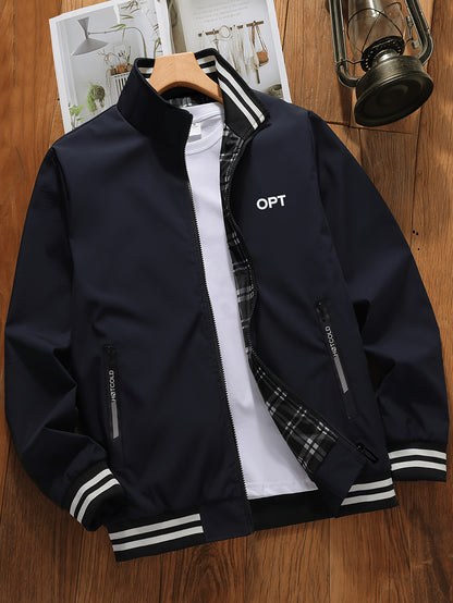 Men's Spring/Fall Stand Collar Jacket with Ribbed Hem