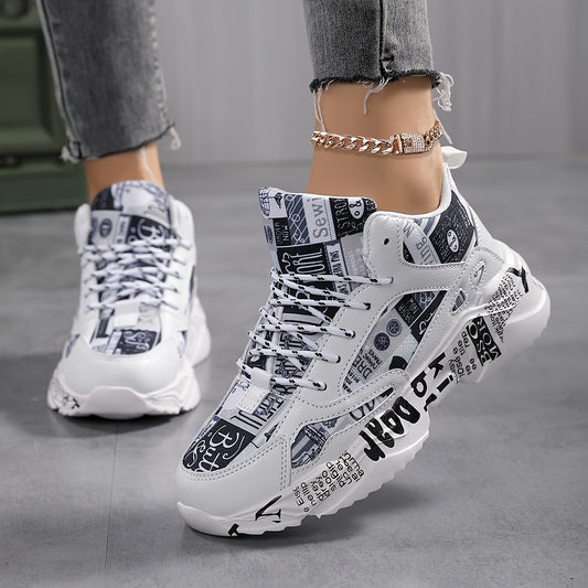 Women's Lightweight Running Shoes - Cushioned Stability Gym Sneakers with Arch Support, Breathable Fabric/PU Upper - All-Season Walking Shoes for Training, Everyday  Formal Events - White  Black Athletic Footwear, Comfortab