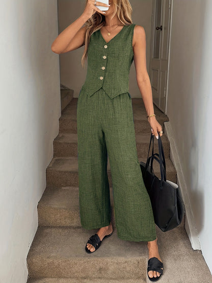 Women's Elegant Sleeveless Vest and Long Pants 2-Piece Set