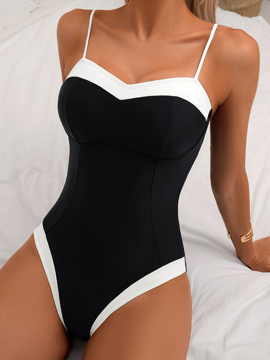 Women's One-Piece Color Block Swimsuit with Ring Detail