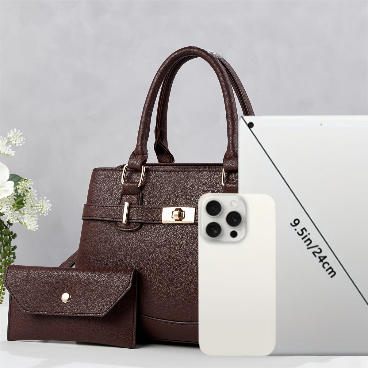 Women’s 2-Piece Faux Leather Quilted Bag Set with Removable Strap