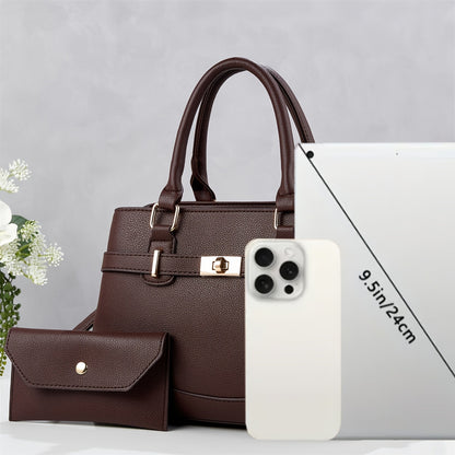 Women’s 2-Piece Faux Leather Quilted Bag Set with Removable Strap