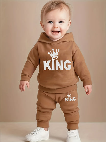 Baby Boy KING Crown Hoodie & Casual Pants Set for Spring Fall