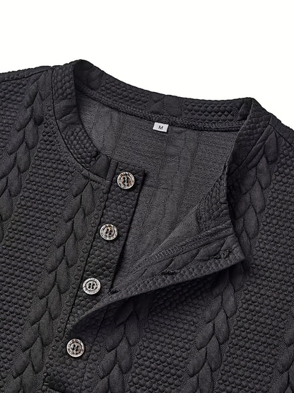 Men'S Fashion Knitted Shirt | Casual Crew Neck, Half Placket, Button Details, Short Sleeves, Solid Color with Slight Stretch Fabric - CLQWE - ayq