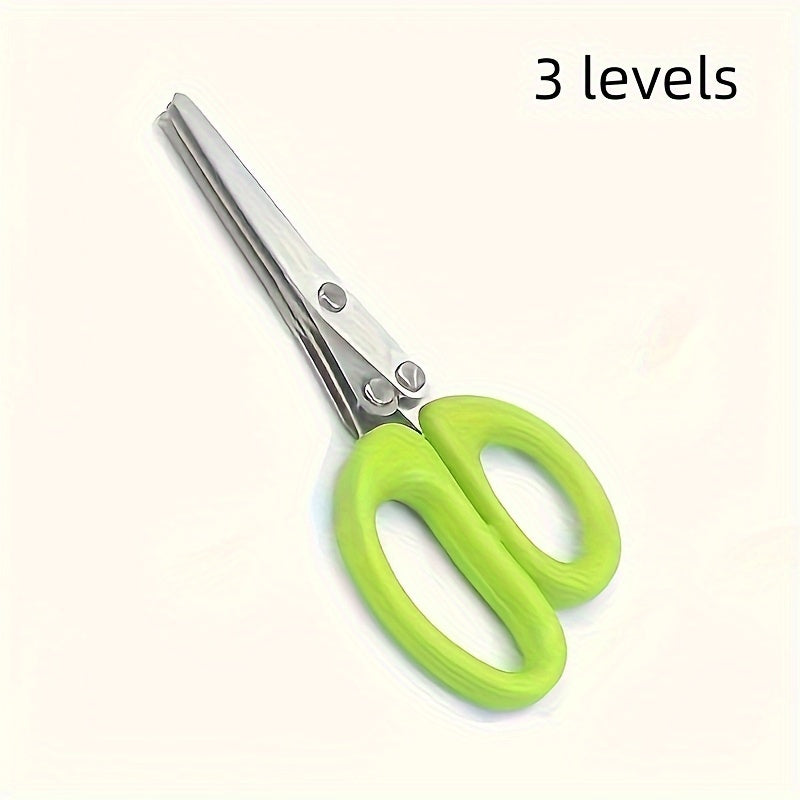 3-Layer Stainless Steel Kitchen Scissors - Versatile Onion & Herb Shredder for BBQ & Indoor Use, Durable with Protective Cover & Built-in Cleaning Agent