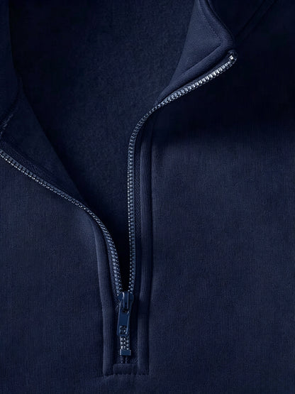 Men's Vintage Half-Zip Polyester Sweatshirt with Stand Collar