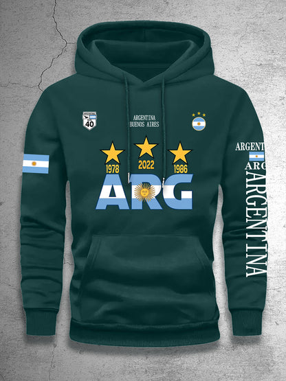 Men's Hooded Sweatshirt with Argentina Design - Casual Winter Pullover