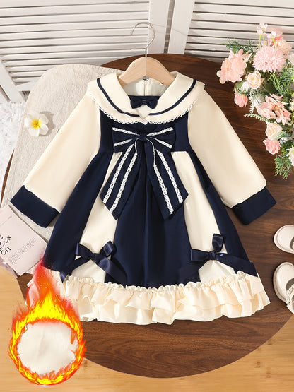 Loleta Girls' Princess Dress with Fleece Lining, Winter Maid for Little Girls, Party Outfit in College Style