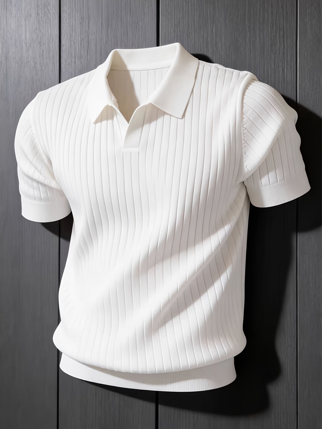 Men's Slim Fit Vertical Rib Knit Polo Shirt for Spring Summer