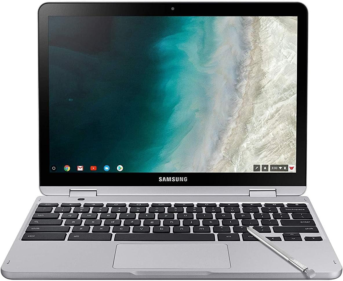Samsung Chromebook plus V2 2-In-1 12.2" WUXGA LED Touchscreen Laptop, Intel Celeron 3965Y, 4GB RAM, 64GB Emmc, 2 Cameras, Stylus Pen, Island-Type KB, Wi-Fi 5, Chrome OS, Silver, 32GB USB Card