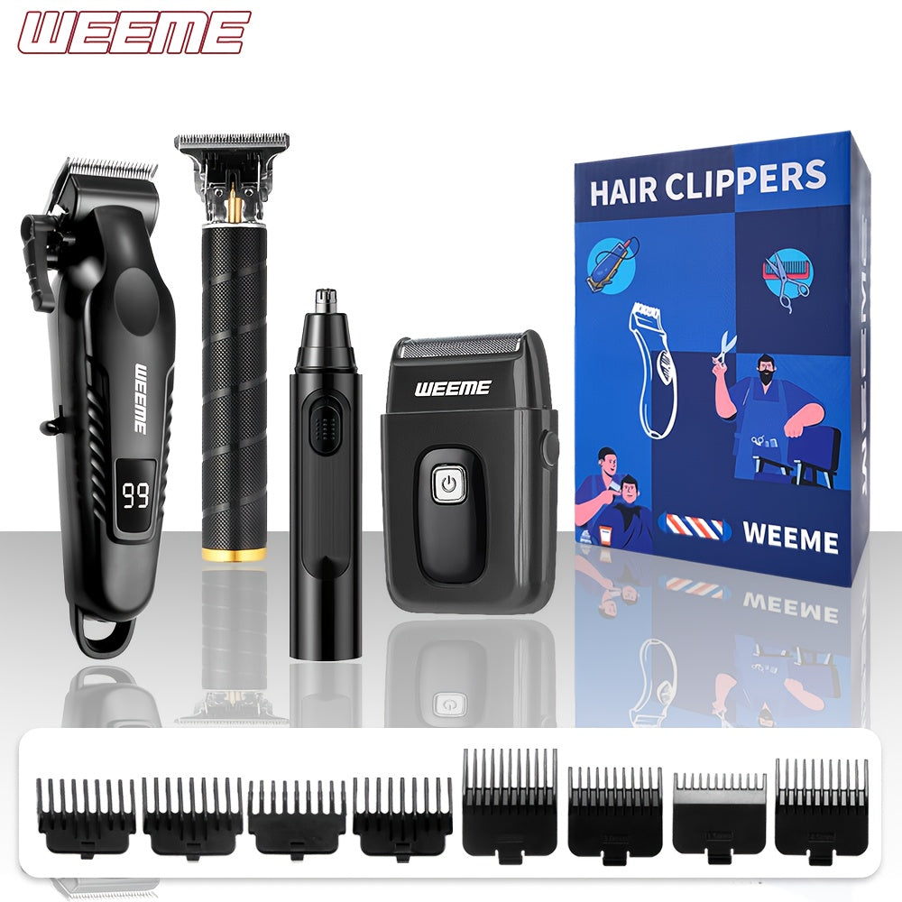WEEME 4pcs Rechargeable Electric Grooming Kit for Men - Hair Clipper Electric Foil Shavers and Beard Trimmers, Ear, Nose Hair Trimmer Set, USB Charged - Perfect Holiday Gift - ayq