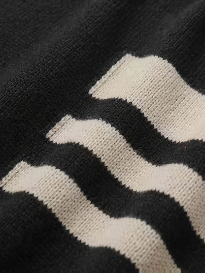 Men's Brown & Striped Sweater - Soft Round Neck Cable-Knit Winter Sweater with White Piping, Machine Washable Casual Pullover for Fall & Winter, Brown/Beige Horizontal Stripes, Ribbed Cuffs & Hem, Stylish Men's Sweater for Ev - ayq