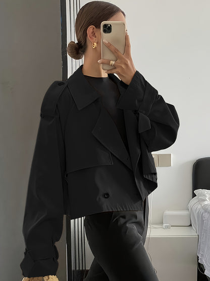 Women's Spring/Autumn Solid Color Simple Loose Casual Short Long Sleeve Trench Coat