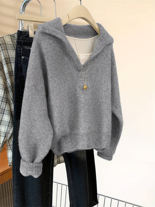 Vintage V-Neck Pullover Sweater for Women - Soft Fall Knit