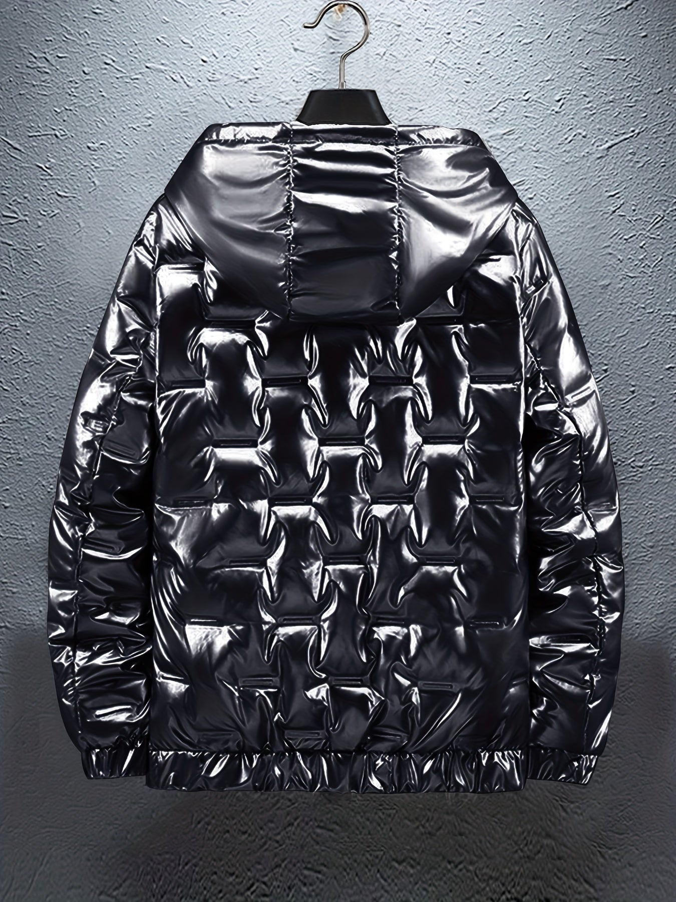 Men'S Winter Coat - Glossy Black Cold Weather Jacket, Non-Stretch Outer Shell, Zippered Pockets & Hooded Design for Formal & Everyday Use - Insulated Outerwear for Everyday & Special Occasions, Winter Jacket, Sleek Appearance