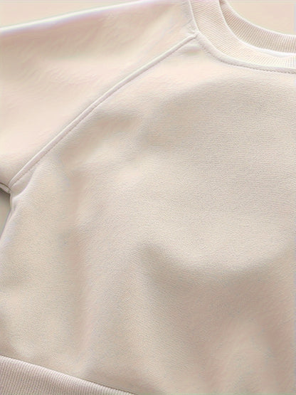 Baby Boys' Winter Warmth Fleece-Lined Sweatshirt & Pants Set - Soft & Brown Round Neck Outfit with Cuffs, Machine Washable Toddler Clothes for Autumn/Winter, Cozy Casual Playwear for Cold Weather, for Outdoor, Thick