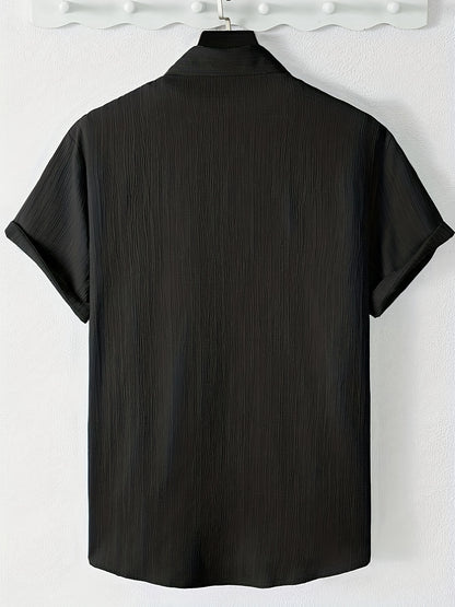 Men's Casual Button-Front Shirt with Lapel Collar, Lightweight Polyest
