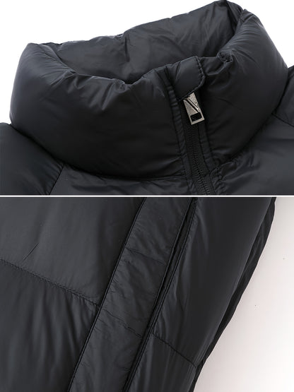 Men'S Winter Warm Jacket - Stylish Black Stand Collar with "CONTRIBUTING" Lettering, Long Sleeve, Zip-Up, Polyester Fleece Lined, Casual Outdoor Sportswear, Winter Jacket, Men, Men'S Business Coat, Men'S Outer Winter, Winter