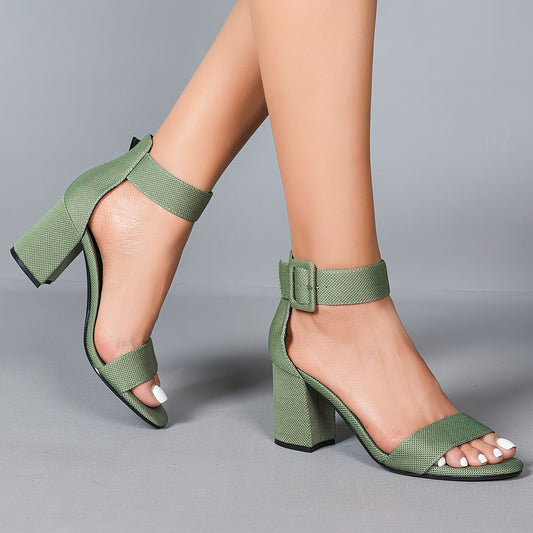 Lightweight Breathable Women's Knit Heeled Sandals - Fashionable Minimalist Solid Color Open Toe Chunky Heel  Adjustable Ankle Strap, 11 Colors Available   Perfect for Summer Weddings, Casual Parties, Vacations, and Formal O