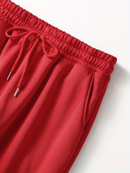 Ladies' Autumn-Winter Casual Hooded Sweatshirt and Pants Set with Shiny Heart Print | Comfortable Fleece-Like Feel, Drawstring Details