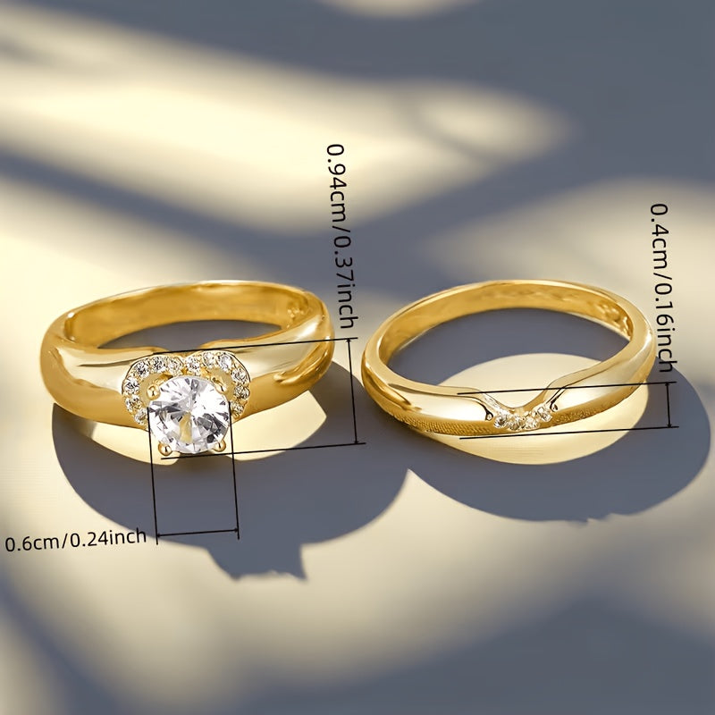 Vintage Heart Zirconia Women's Gold Zinc Alloy Ring Set