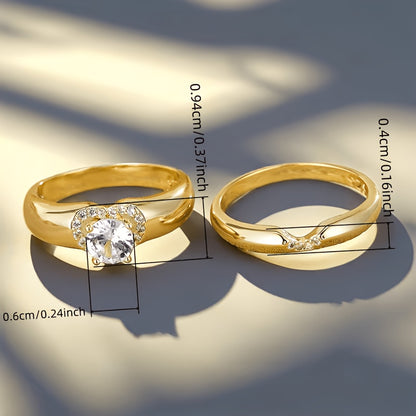 Vintage Heart Zirconia Women's Gold Zinc Alloy Ring Set