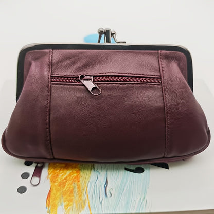 Vintage-Style Genuine Leather Clutch with Golden Metal Frame – Black Mini Wallet for Women, Compact Coin Purse & Key Holder, Elegant Textured Design