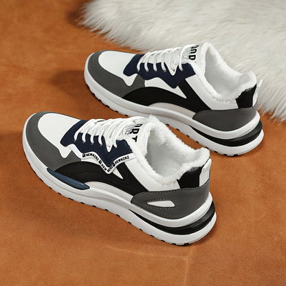 Men's Winter Warm Thermal Insulated Snow Boots - Low-Top -like Upper, Slip-Resistant Rubber Sole, Cushioned Arch Support & Traction Tread for Hiking, Walking, Casual Outdoor - All-Terrain Winter Shoes for Men (Black/White/Gre