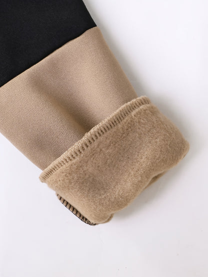 2pcs Boys' Autumn and Winter Fleece-Lined Hoodie Set with Long Pants, Simple Color Block Letter Print Fashion Sportswear Outfit for Outdoor Activities and Casual Attire, 100% Polyester Knit Stretch Durable Fabric, Perfect Gif