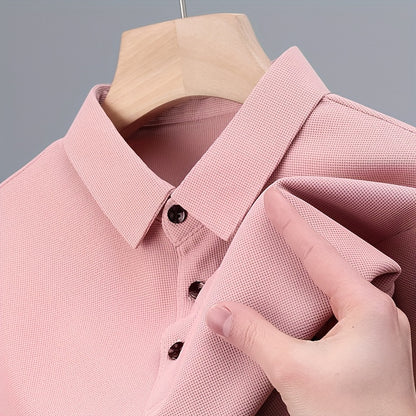 Men's Solid Short Sleeve And Lapel Collar Henley Shirt, Casual And Comfy Sports Tops For Summer Golf Wear And Outdoors Activities