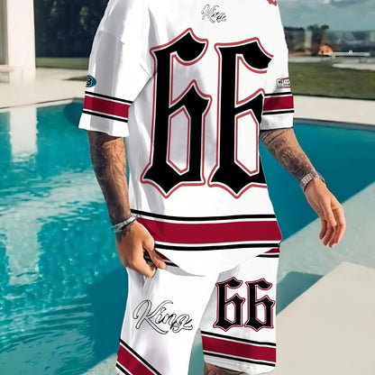 3D Adult Men's T-shirt Shorts Striped Panel Digital Printing Short Sleeve T-shirt Casual Daily Wear, Pattern T-shirt, Summer Pattern T-shirt, Pattern Men's T-shirt Shorts 1 Set of 2